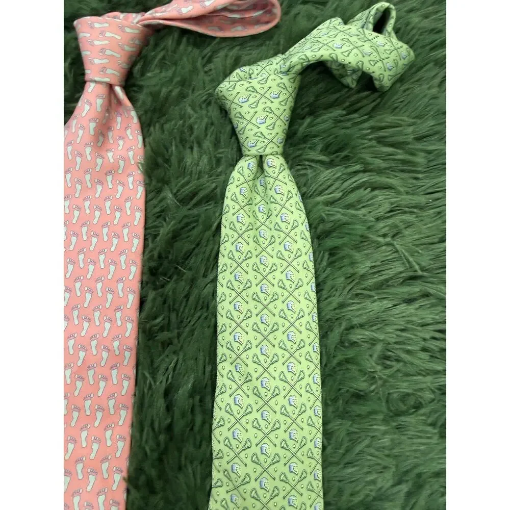 Vineyard Vines Men's Silk Tie Lot Pink Footprint Green Lacrosse Novelty Preppy